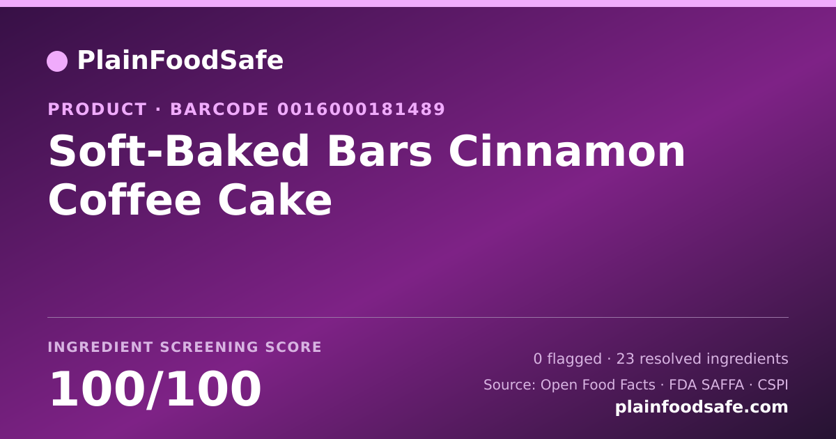 Share card for Soft-Baked Bars Cinnamon Coffee Cake Food Ingredient Profile