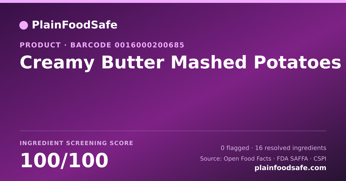 Share card for Creamy Butter Mashed Potatoes Food Ingredient Profile