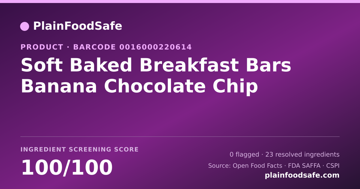 Share card for Soft Baked Breakfast Bars Banana Chocolate Chip Food Ingredient Profile