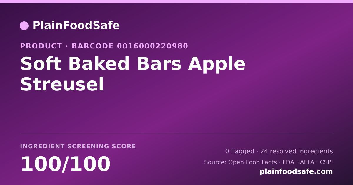 Share card for Soft Baked Bars Apple Streusel Food Ingredient Profile