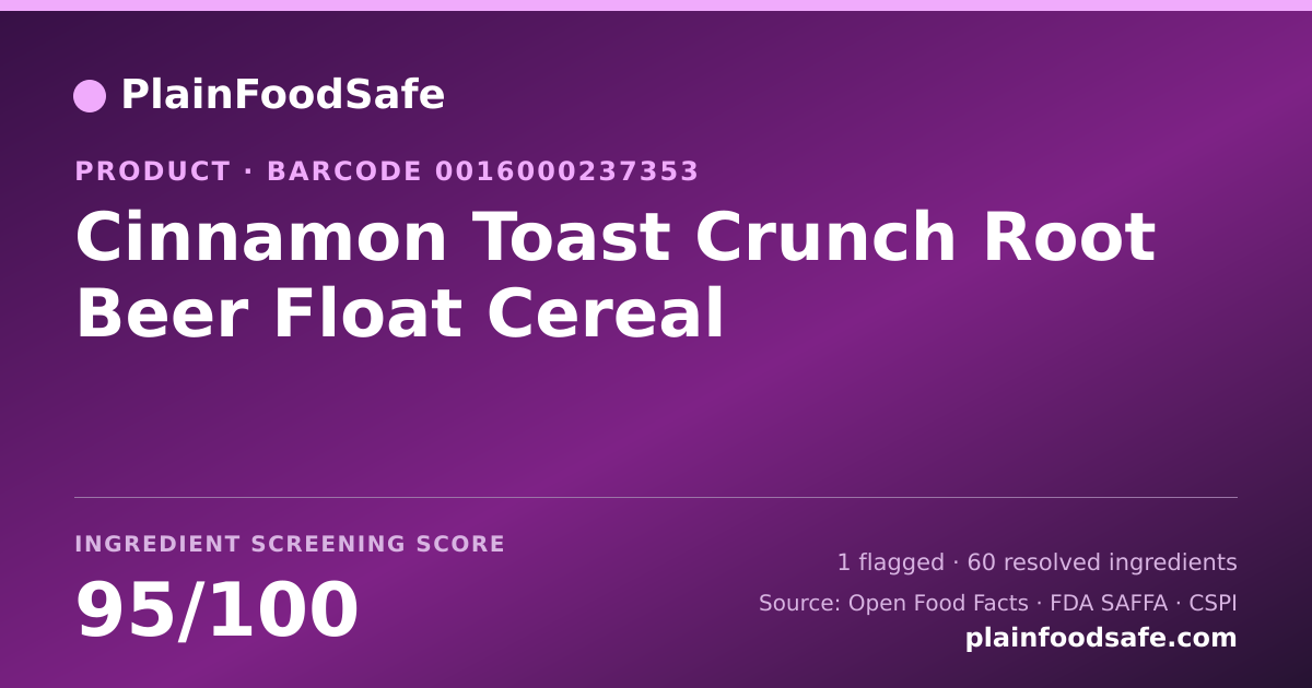 Share card for Cinnamon Toast Crunch Root Beer Float Cereal Food Ingredient Profile