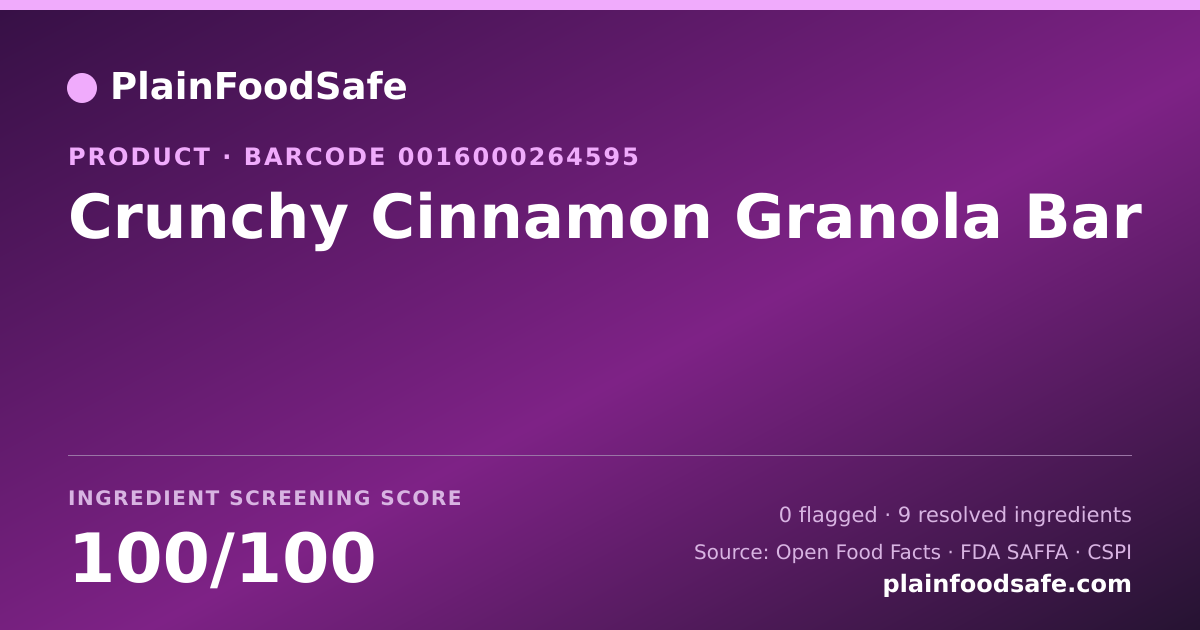 Share card for Crunchy Cinnamon Granola Bar Food Ingredient Profile