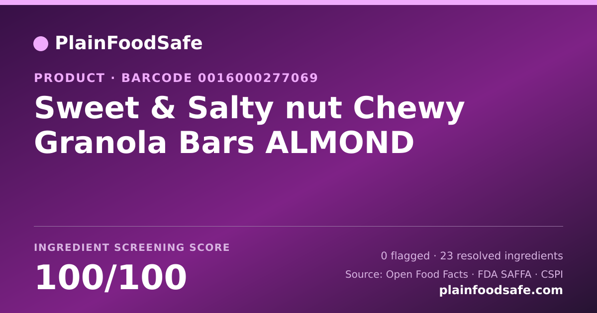 Share card for Sweet & Salty nut Chewy Granola Bars ALMOND Food Ingredient Profile