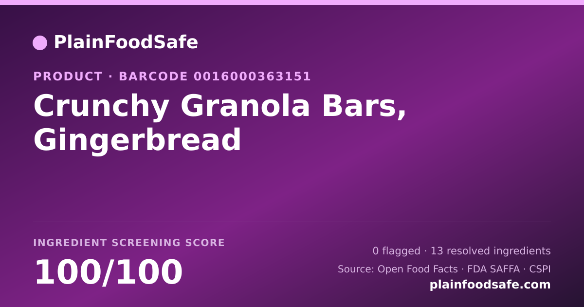 Share card for Crunchy Granola Bars, Gingerbread Food Ingredient Profile