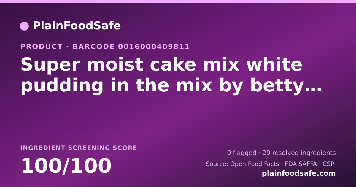Share card for Super moist cake mix white pudding in the mix by betty crocker Food Ingredient Profile