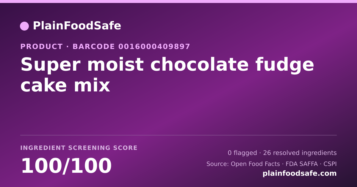 Share card for Super moist chocolate fudge cake mix Food Ingredient Profile