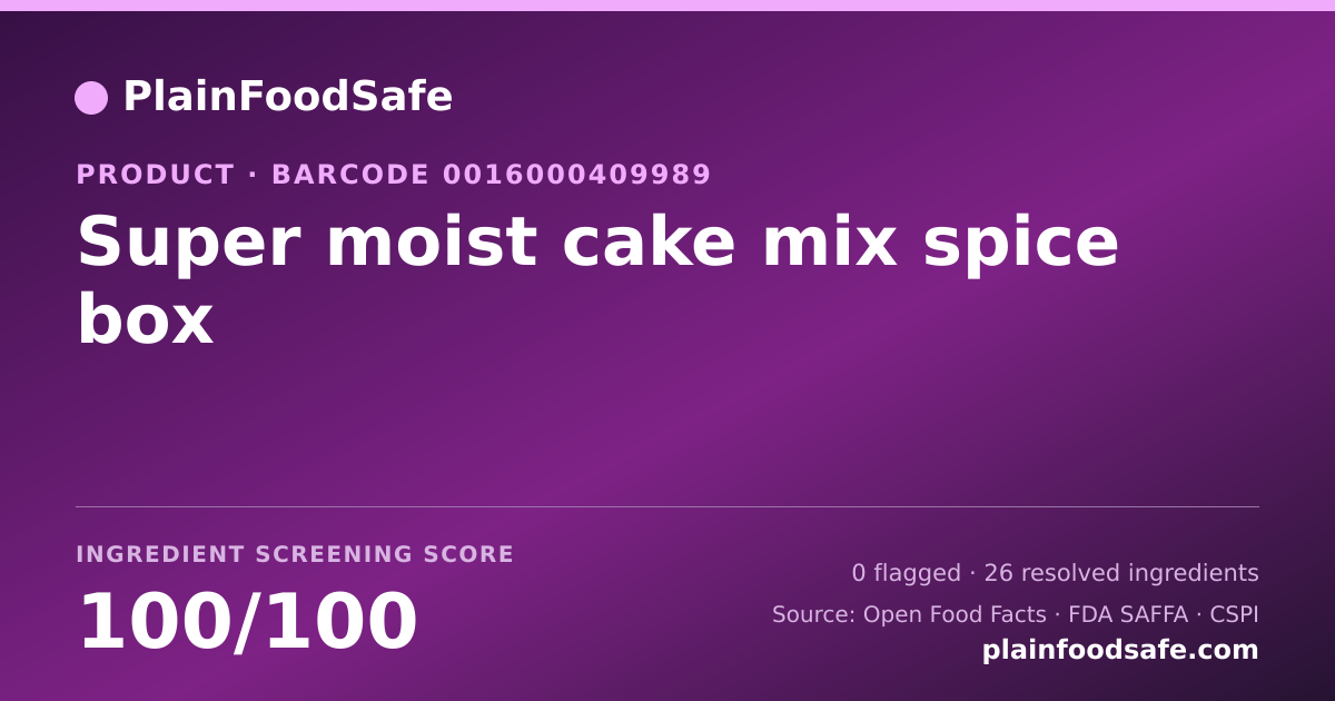 Share card for Super moist cake mix spice box Food Ingredient Profile