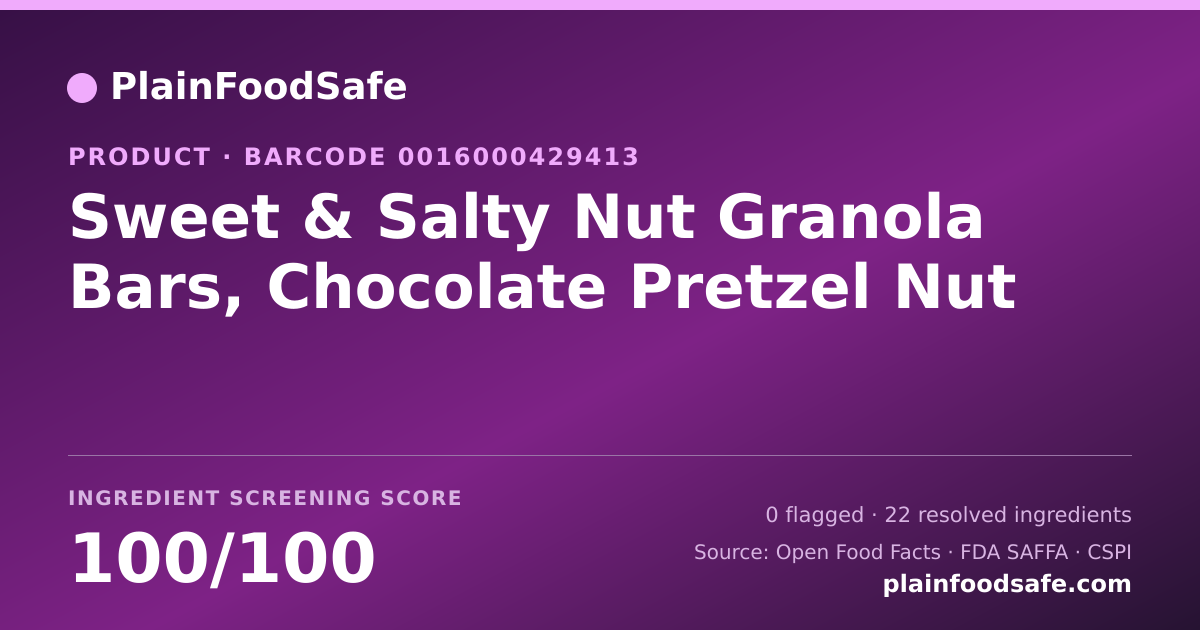 Share card for Sweet & Salty Nut Granola Bars, Chocolate Pretzel Nut Food Ingredient Profile