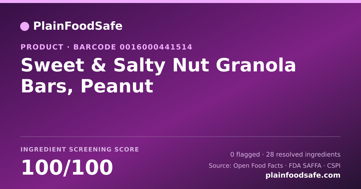 Share card for Sweet & Salty Nut Granola Bars, Peanut Food Ingredient Profile