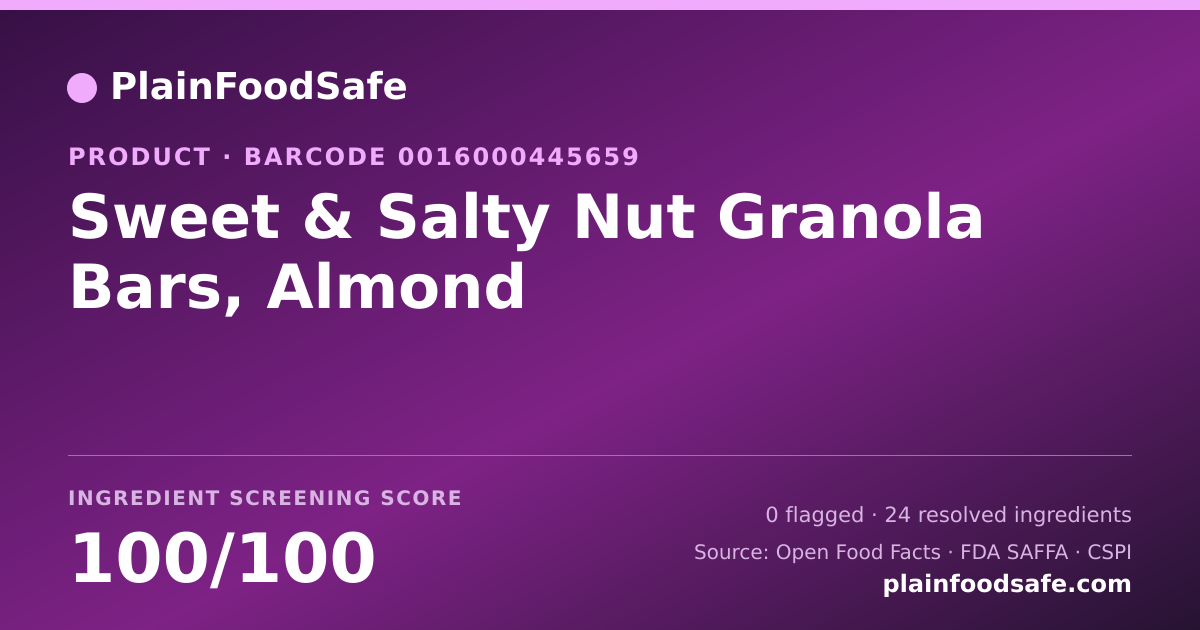Share card for Sweet & Salty Nut Granola Bars, Almond Food Ingredient Profile