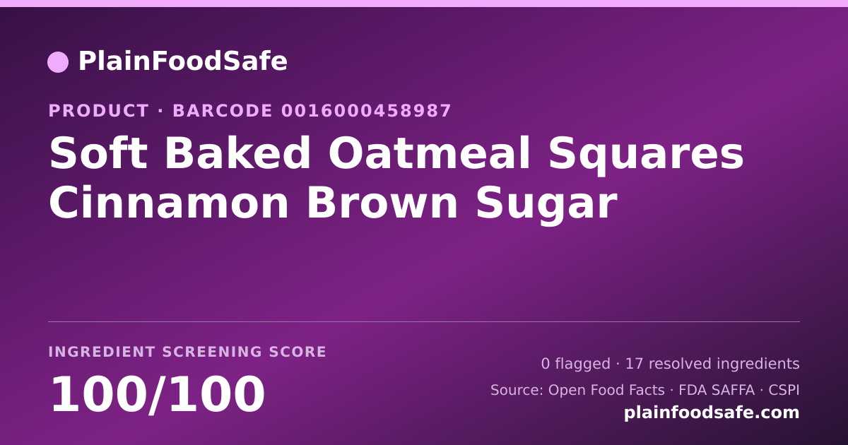 Share card for Soft Baked Oatmeal Squares Cinnamon Brown Sugar Food Ingredient Profile
