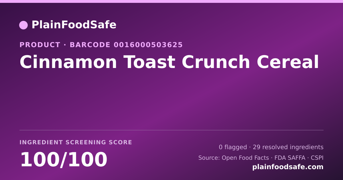 Share card for Cinnamon Toast Crunch Cereal Food Ingredient Profile
