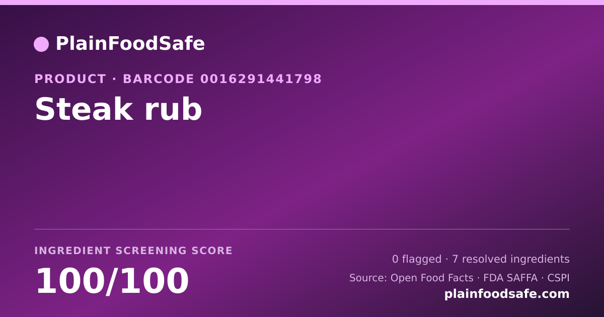 Share card for Steak rub Food Ingredient Profile