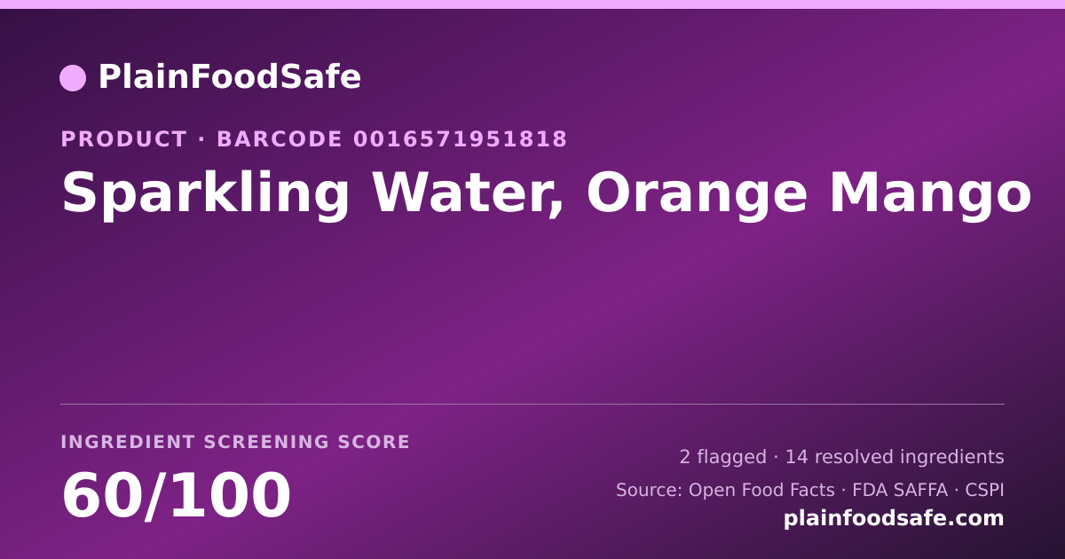 Share card for Sparkling Water, Orange Mango Food Ingredient Profile