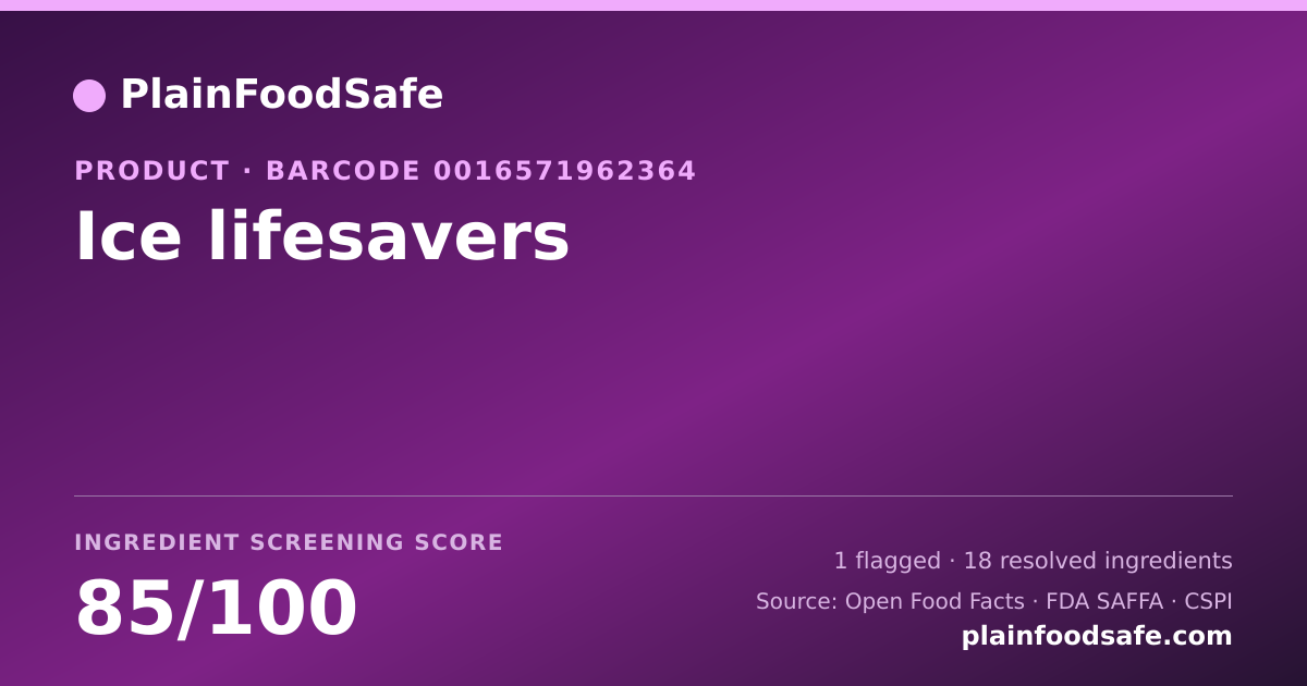 Share card for Ice lifesavers Food Ingredient Profile