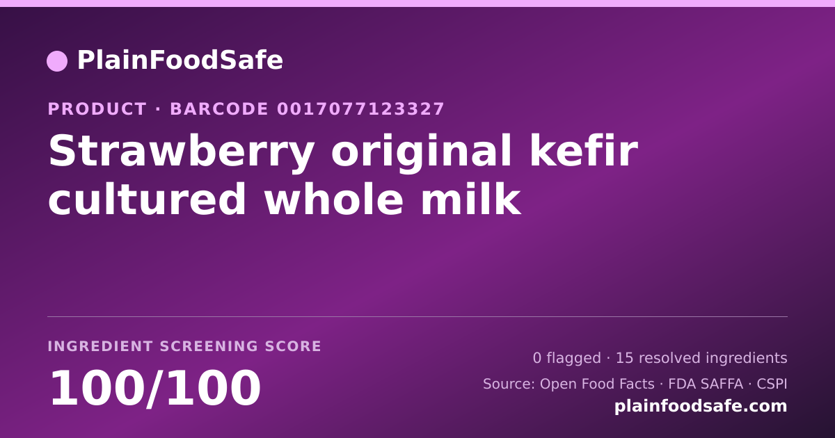 Share card for Strawberry original kefir cultured whole milk Food Ingredient Profile