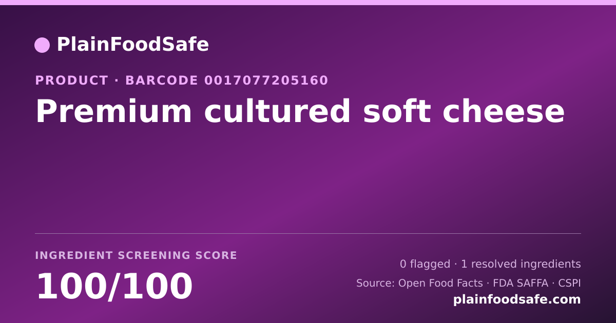 Share card for Premium cultured soft cheese Food Ingredient Profile