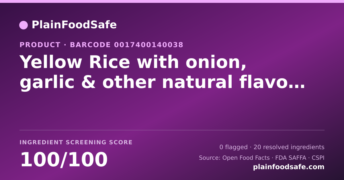 Share card for Yellow Rice with onion, garlic & other natural flavors Food Ingredient Profile