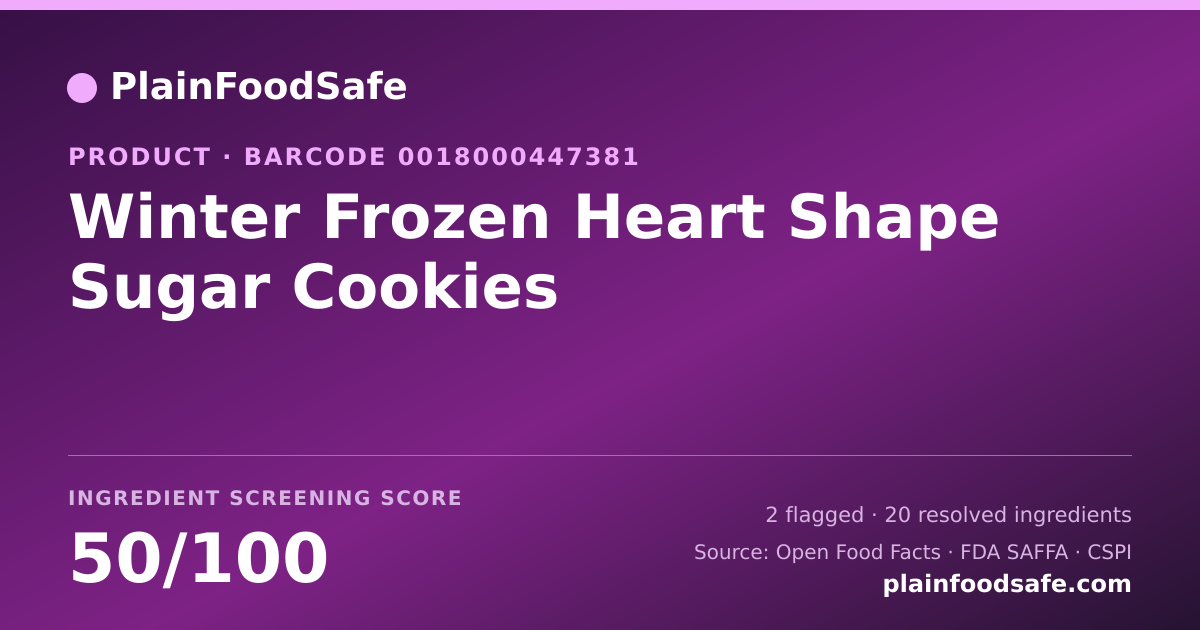 Share card for Winter Frozen Heart Shape Sugar Cookies Food Ingredient Profile