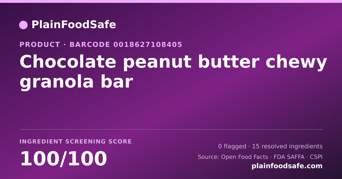 Share card for Chocolate peanut butter chewy granola bar Food Ingredient Profile