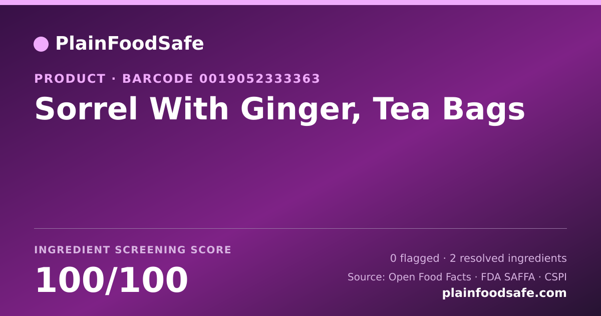 Share card for Sorrel With Ginger, Tea Bags Food Ingredient Profile