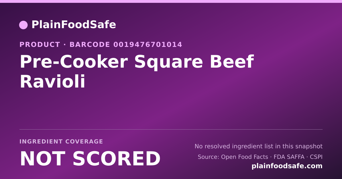 Share card for Pre-Cooker Square Beef Ravioli Food Ingredient Profile