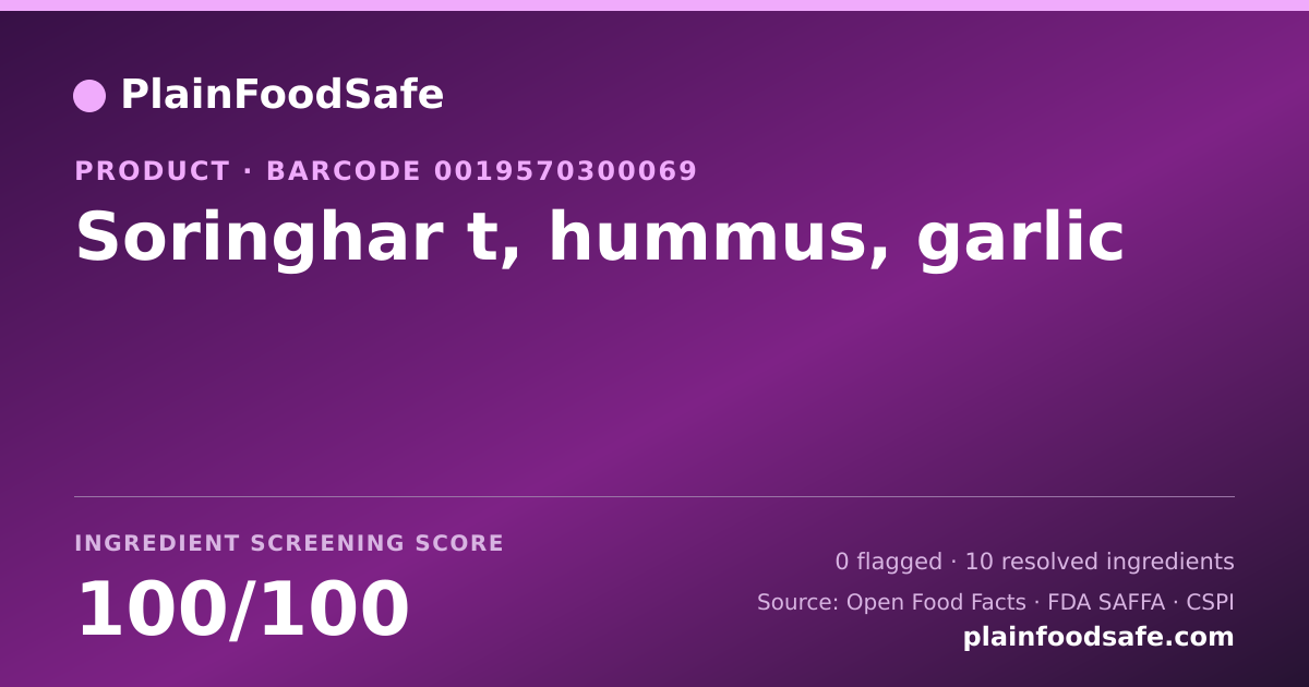 Share card for Soringhar t, hummus, garlic Food Ingredient Profile