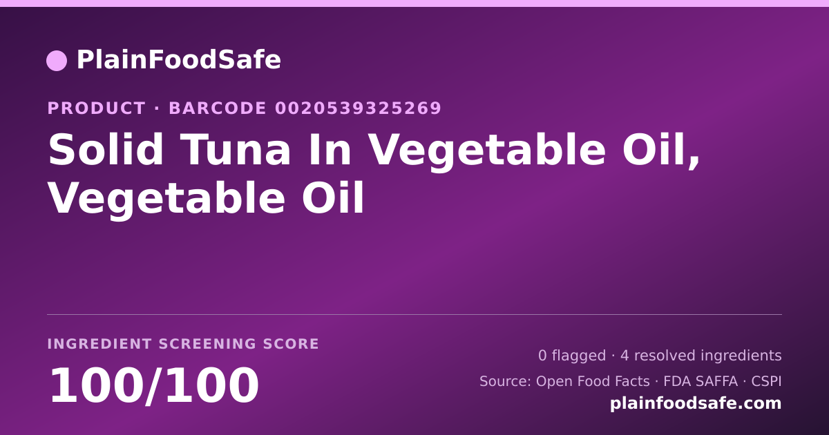 Share card for Solid Tuna In Vegetable Oil, Vegetable Oil Food Ingredient Profile