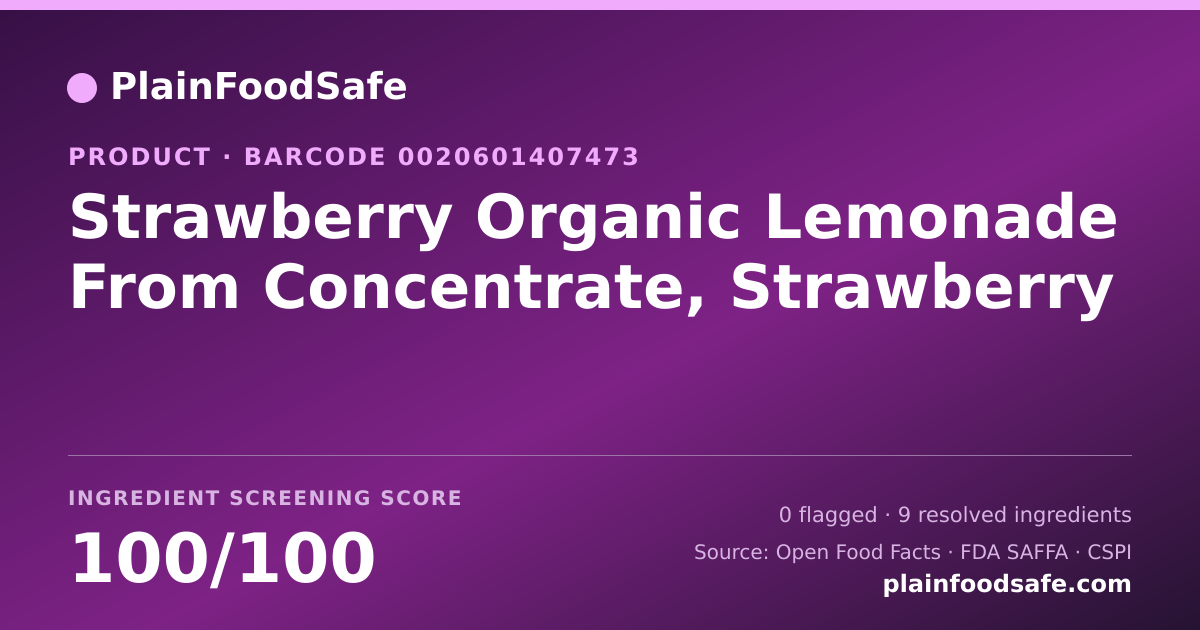 Share card for Strawberry Organic Lemonade From Concentrate, Strawberry Food Ingredient Profile