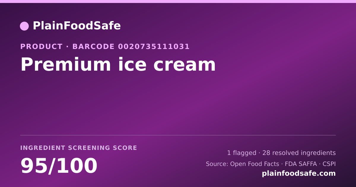 Share card for Premium ice cream Food Ingredient Profile