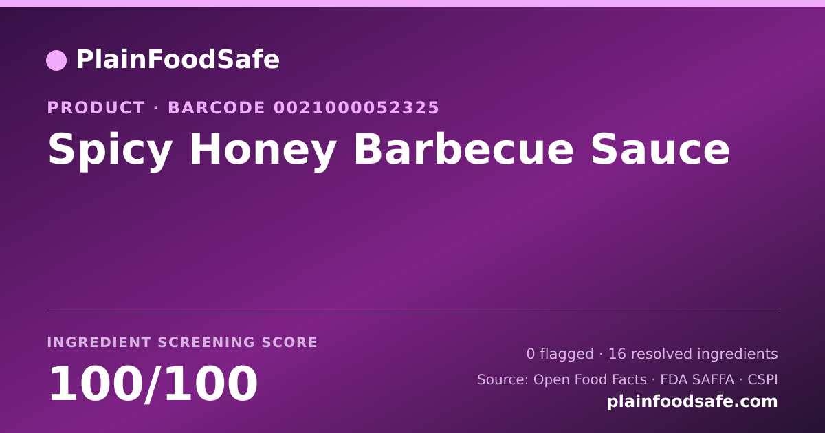 Share card for Spicy Honey Barbecue Sauce Food Ingredient Profile