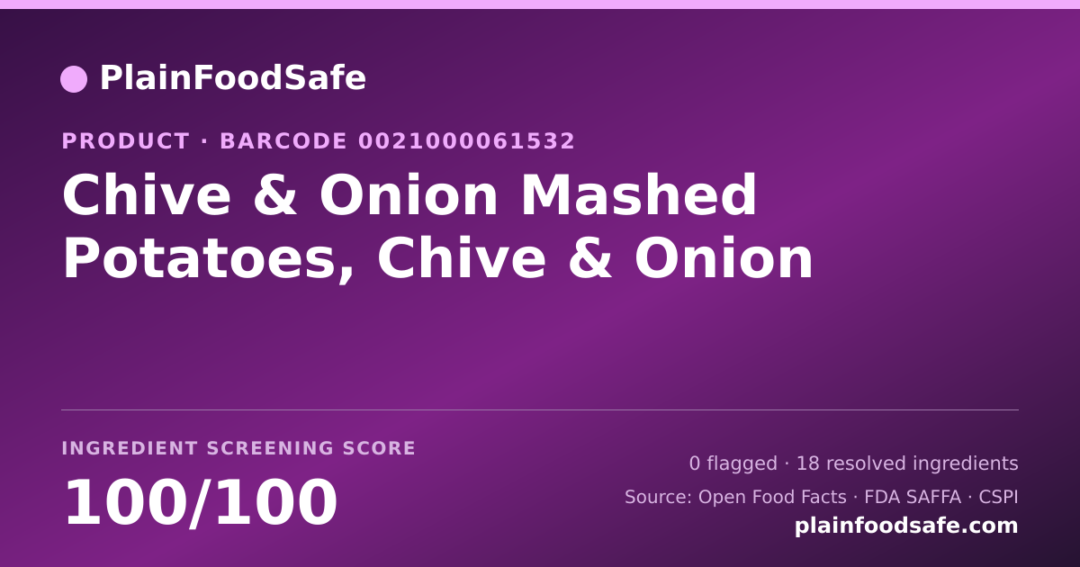 Share card for Chive & Onion Mashed Potatoes, Chive & Onion Food Ingredient Profile