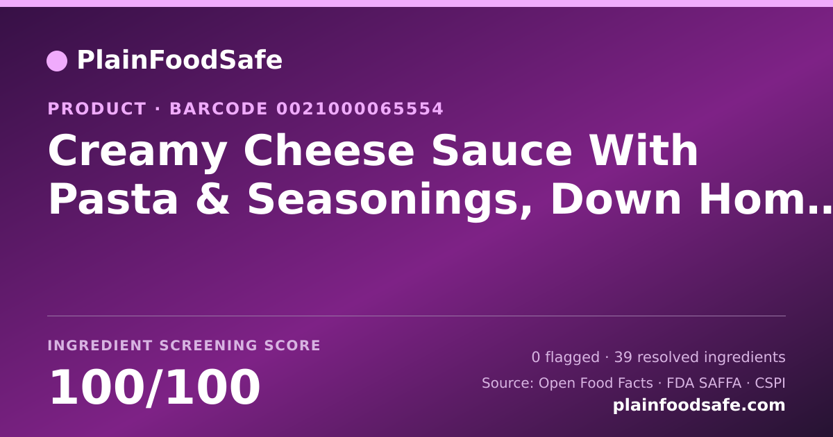 Share card for Creamy Cheese Sauce With Pasta & Seasonings, Down Home Mac & Cheese Food Ingredient Profile