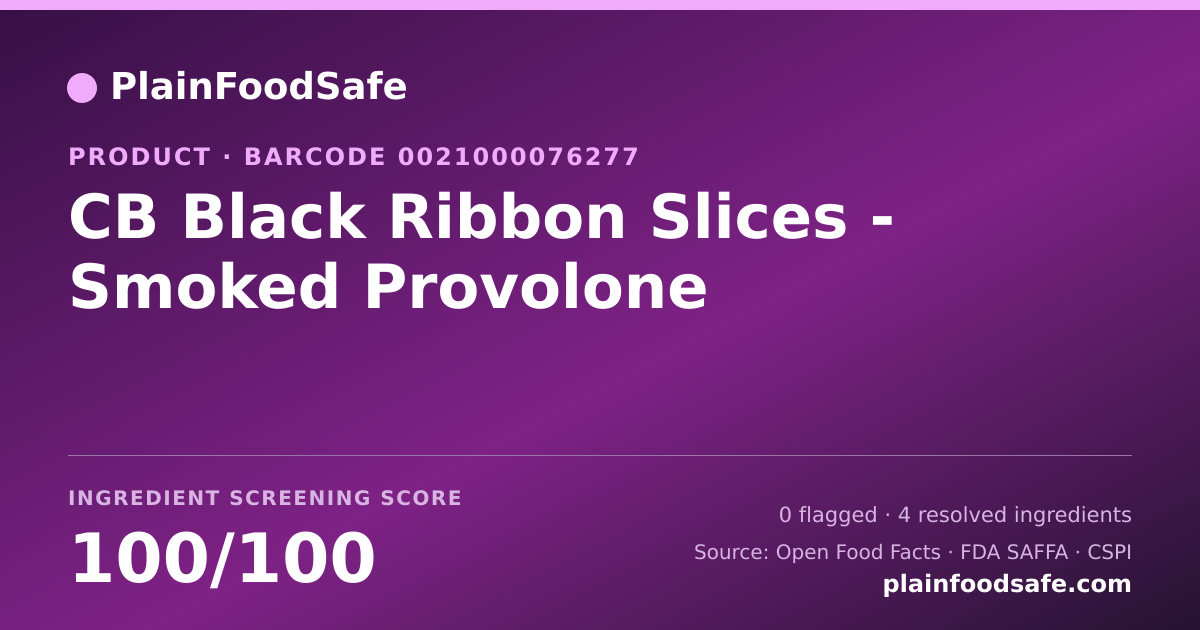 Share card for CB Black Ribbon Slices - Smoked Provolone Food Ingredient Profile