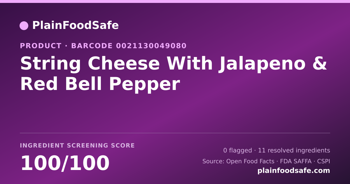 Share card for String Cheese With Jalapeno & Red Bell Pepper Food Ingredient Profile