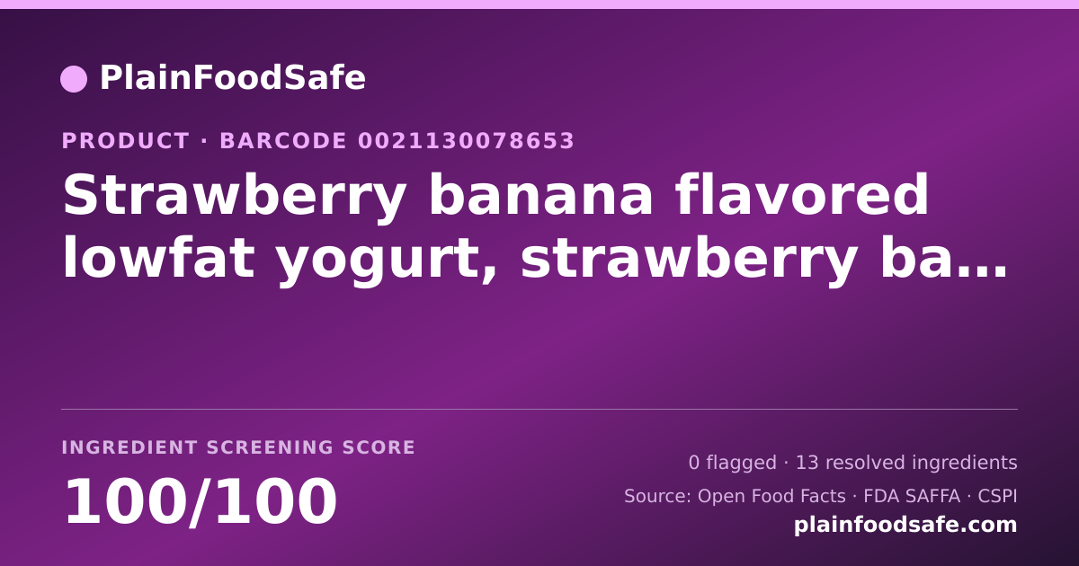 Share card for Strawberry banana flavored lowfat yogurt, strawberry banana Food Ingredient Profile