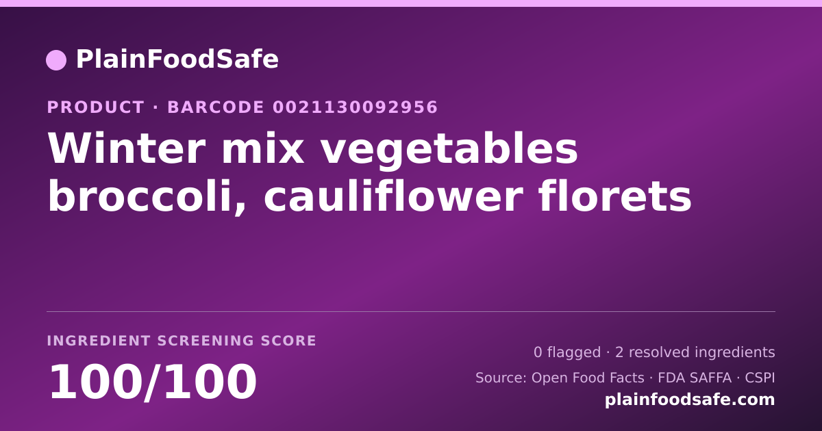 Share card for Winter mix vegetables broccoli, cauliflower florets Food Ingredient Profile