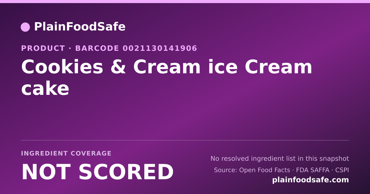 Share card for Cookies & Cream ice Cream cake Food Ingredient Profile