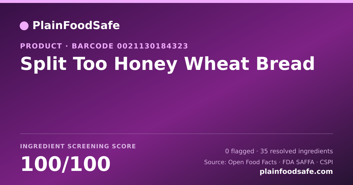 Share card for Split Too Honey Wheat Bread Food Ingredient Profile