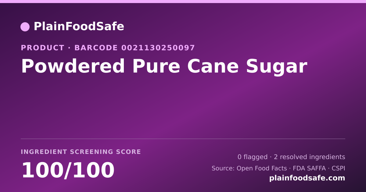 Share card for Powdered Pure Cane Sugar Food Ingredient Profile
