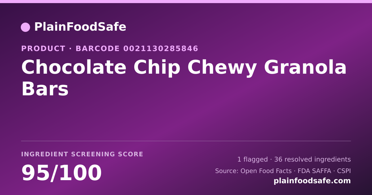 Share card for Chocolate Chip Chewy Granola Bars Food Ingredient Profile