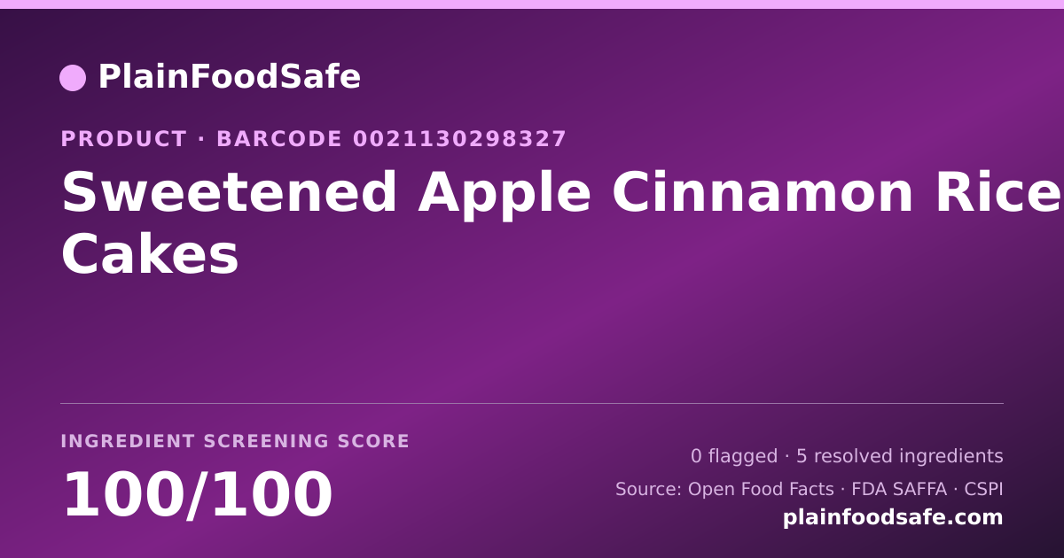 Share card for Sweetened Apple Cinnamon Rice Cakes Food Ingredient Profile