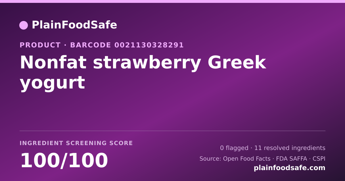 Share card for Nonfat strawberry Greek yogurt Food Ingredient Profile