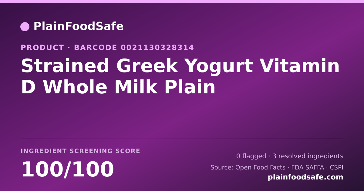 Share card for Strained Greek Yogurt Vitamin D Whole Milk Plain Food Ingredient Profile