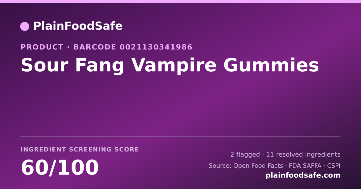 Share card for Sour Fang Vampire Gummies Food Ingredient Profile