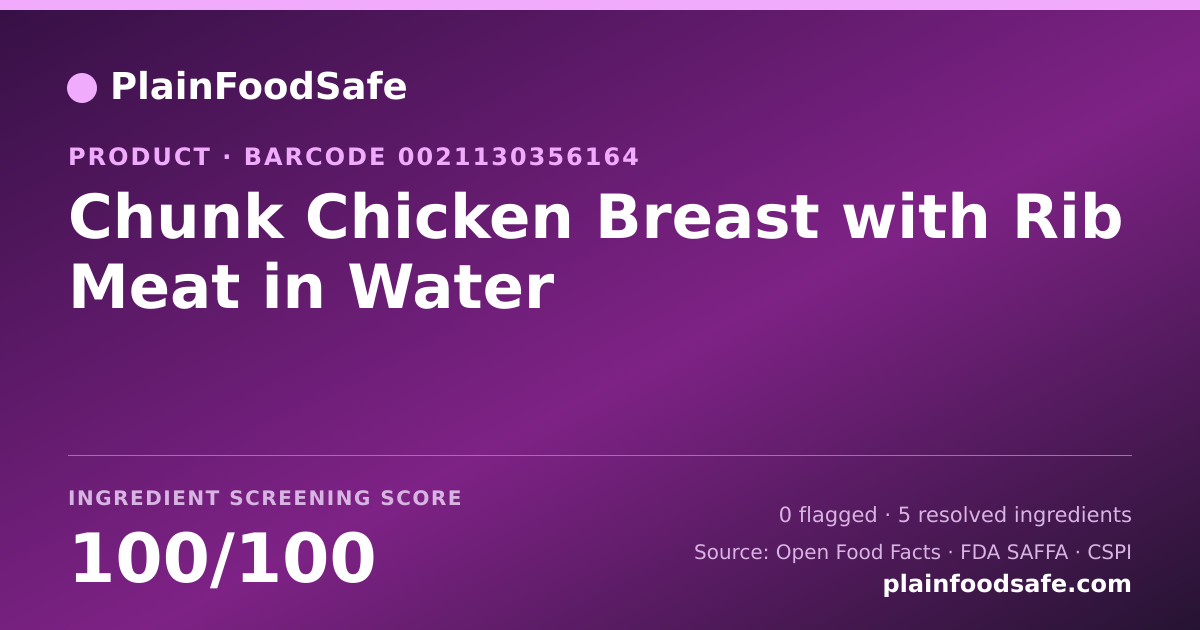 Share card for Chunk Chicken Breast with Rib Meat in Water Food Ingredient Profile