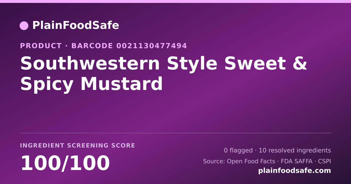 Share card for Southwestern Style Sweet & Spicy Mustard Food Ingredient Profile