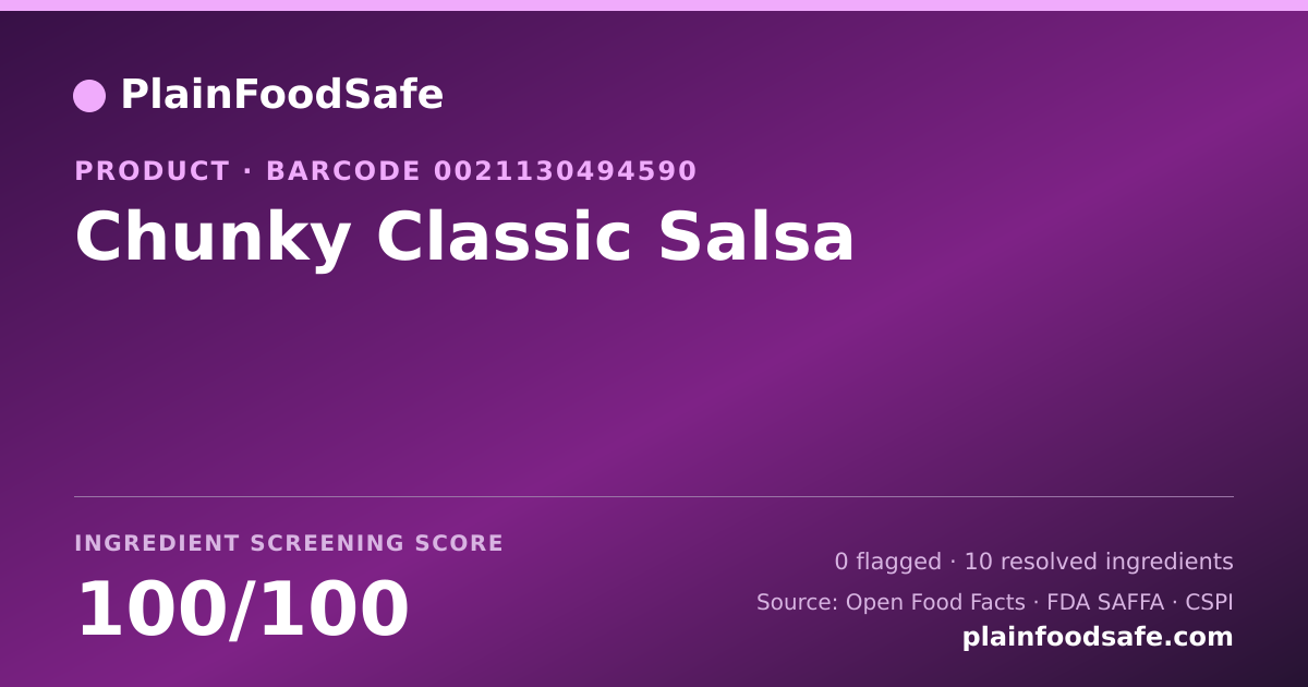 Share card for Chunky Classic Salsa Food Ingredient Profile