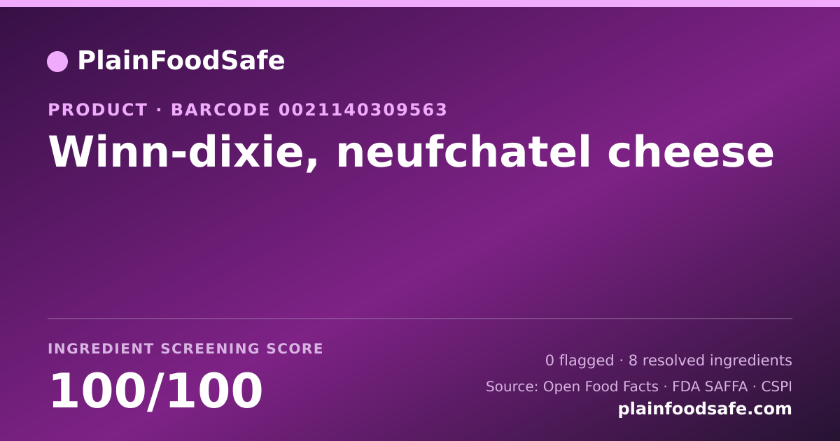 Share card for Winn-dixie, neufchatel cheese Food Ingredient Profile