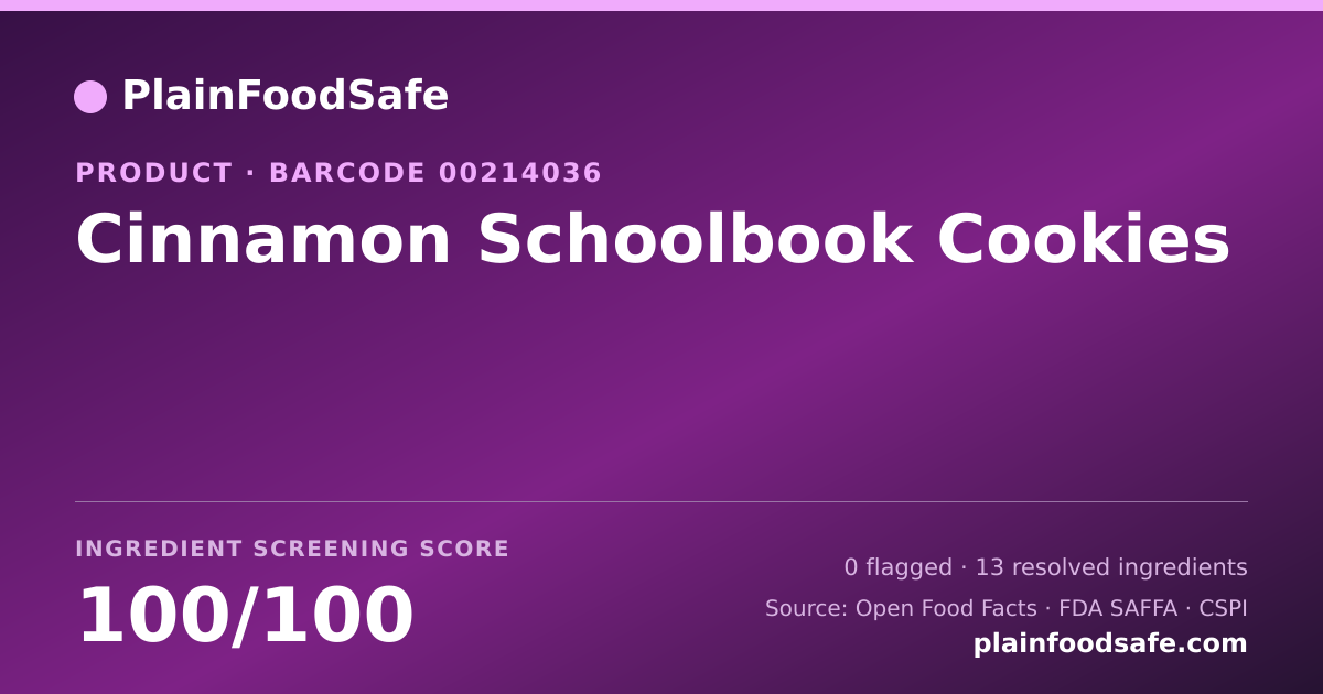 Share card for Cinnamon Schoolbook Cookies Food Ingredient Profile